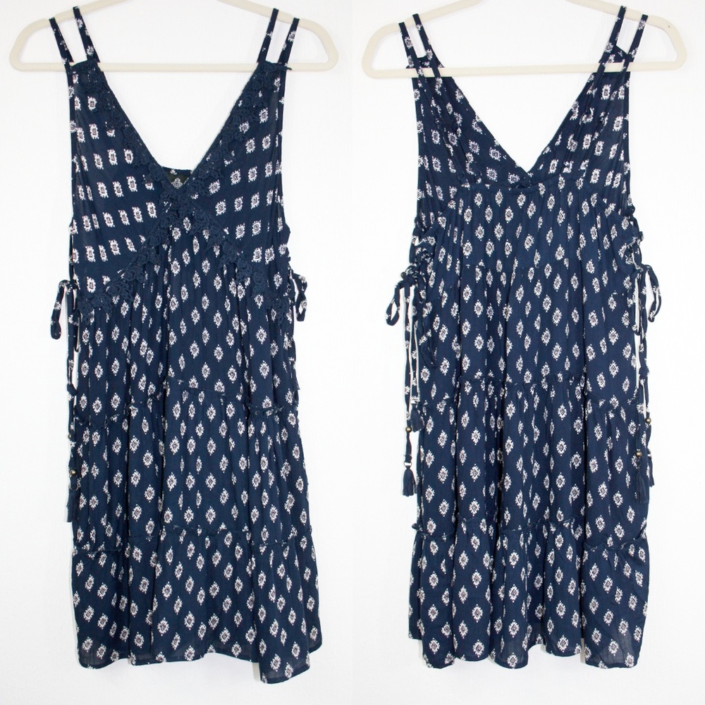 Boho Lace-Up Sides Double Strap Swing Dress NWT - Picture 2 of 8